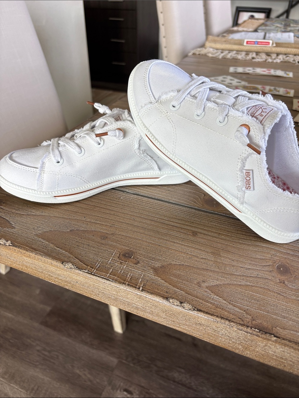 Bob’s from Skechers White Canvas Memory Foam Sneakers with Rose Gold Accents - Picture 2 of 10